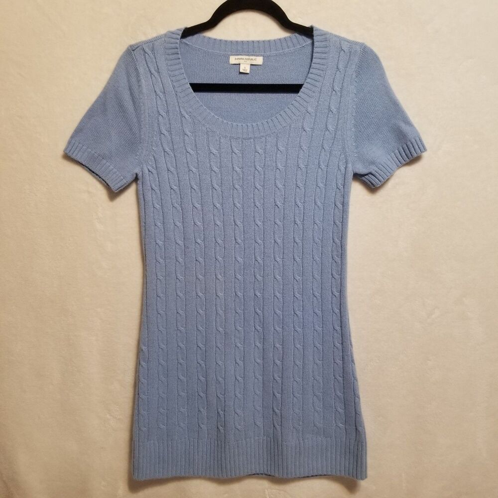 Banana Republic S Sweater Cable Knit Blue Short Sleeve Wool Blend Transitional